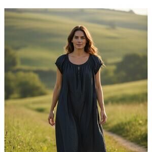 Liz Claiborne Dress Womens XL Dark Blue Chambray Short Sleeve Western Boho